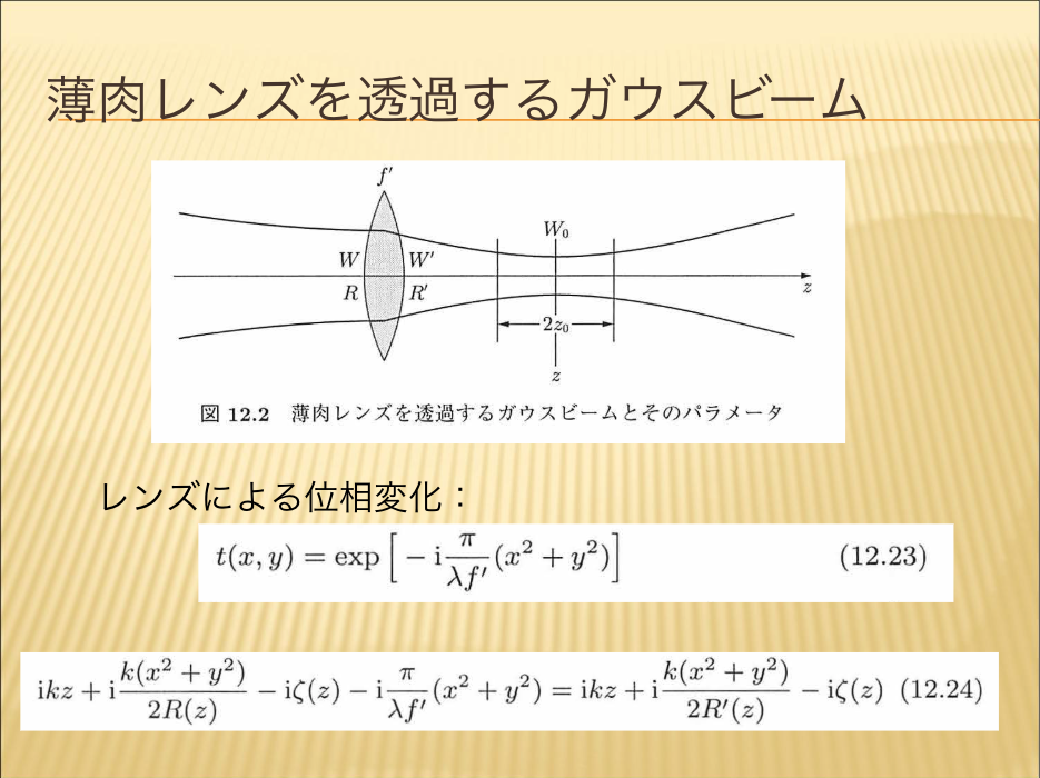 薄肉レンズを透過するガウスビーム