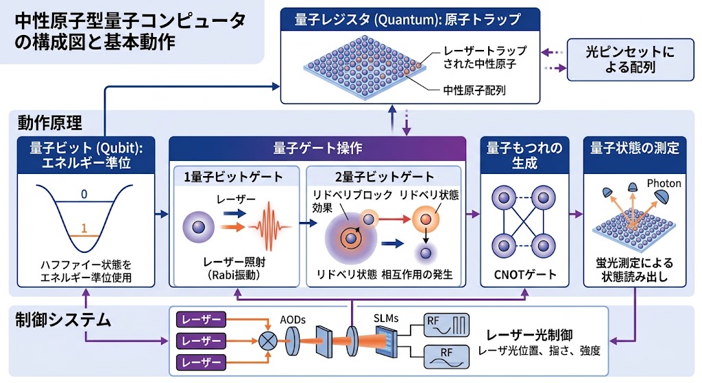 中性原子型量子コンピュータ概要と動作原理